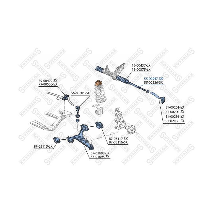 Vidinė skersinė vairo trauklė STELLOX 55-00947-SX