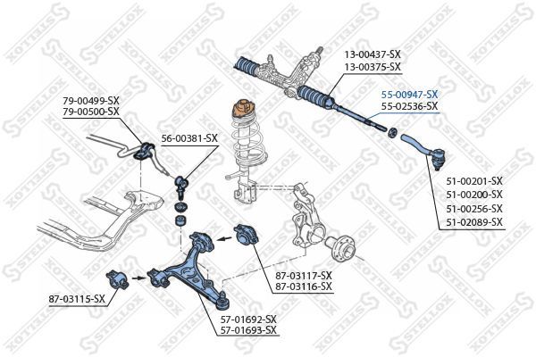Vidinė skersinė vairo trauklė STELLOX 55-00947-SX