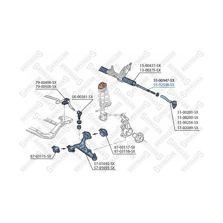 Vidinė skersinė vairo trauklė STELLOX 55-02536-SX