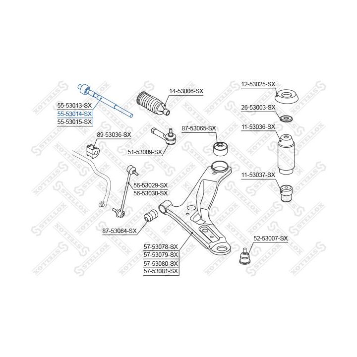Vidinė skersinė vairo trauklė STELLOX 55-53014-SX