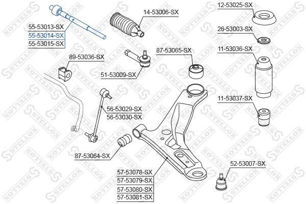 Vidinė skersinė vairo trauklė STELLOX 55-53014-SX