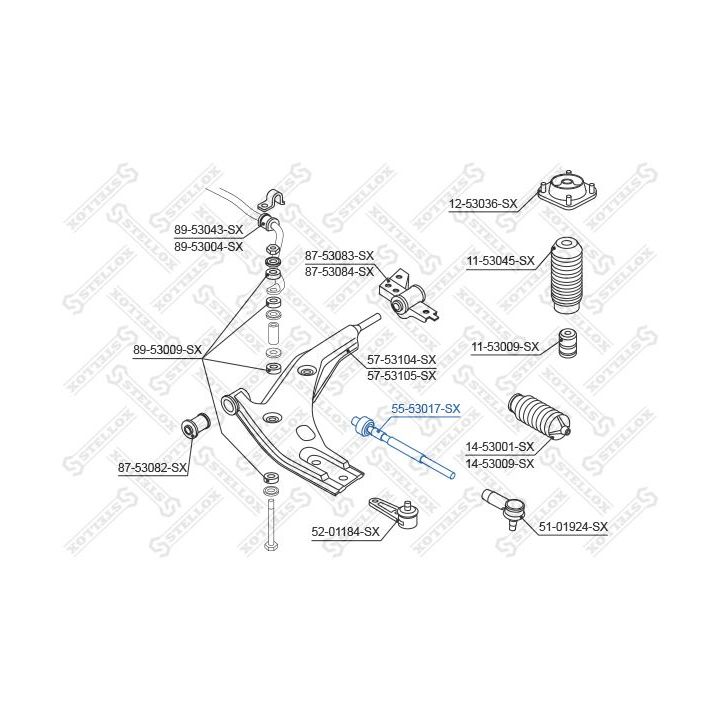 Vidinė skersinė vairo trauklė STELLOX 55-53017-SX