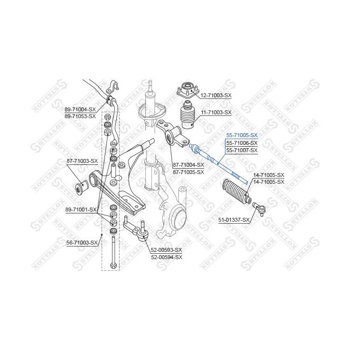 Vidinė skersinė vairo trauklė STELLOX 55-71005-SX