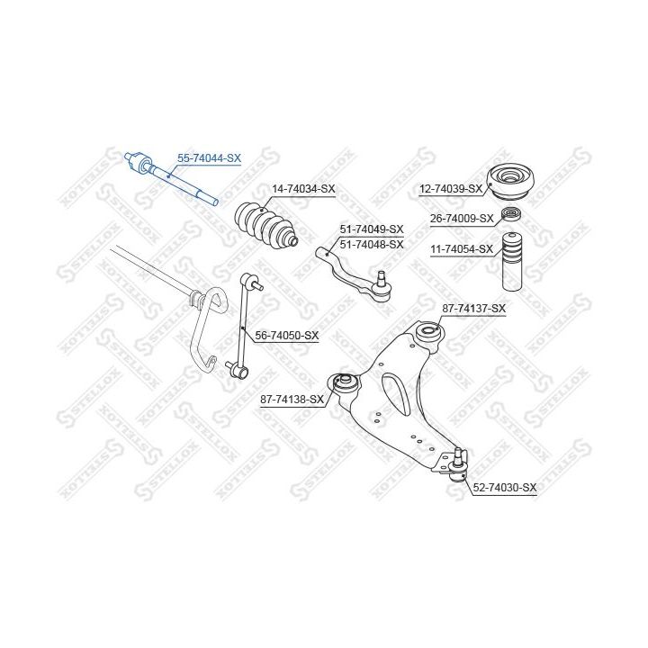 Vidinė skersinė vairo trauklė STELLOX 55-74044-SX