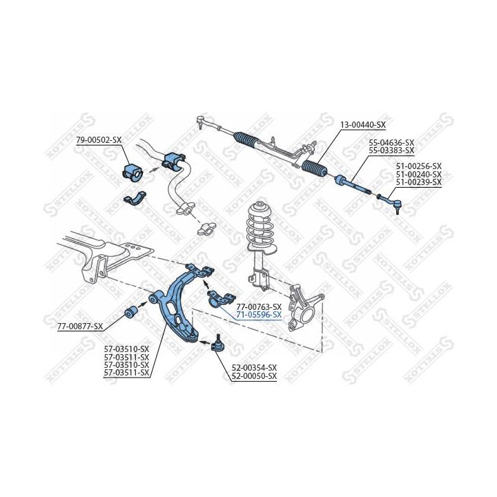 Valdymo svirties/išilginių svirčių įvorė STELLOX 71-05596-SX
