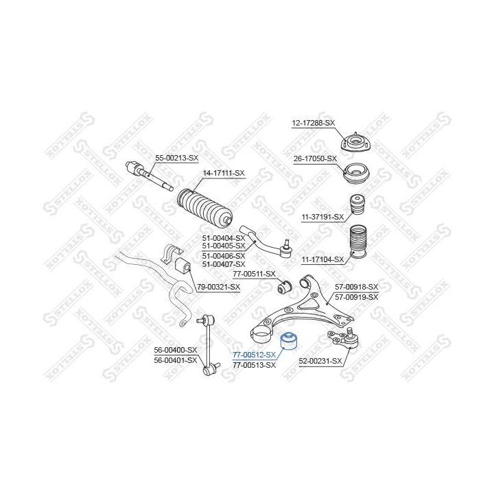 Valdymo svirties/išilginių svirčių įvorė STELLOX 77-00512-SX