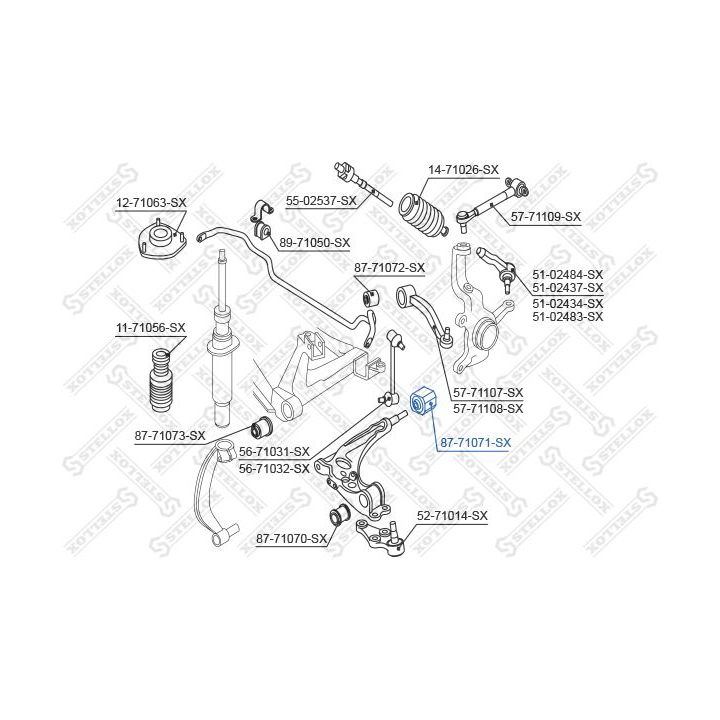 Valdymo svirties/išilginių svirčių įvorė STELLOX 87-71071-SX
