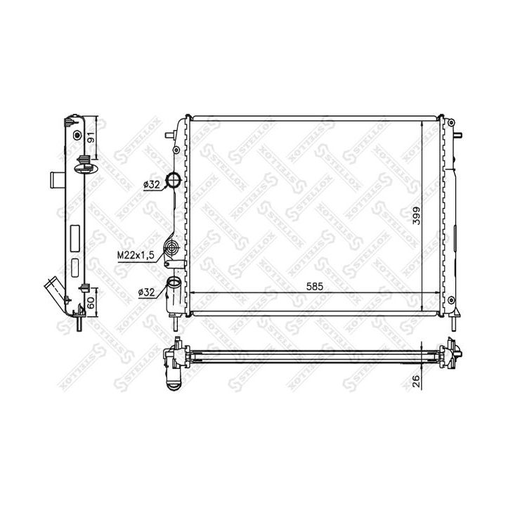 Radiatorius, variklio aušinimas STELLOX 10-25038-SX