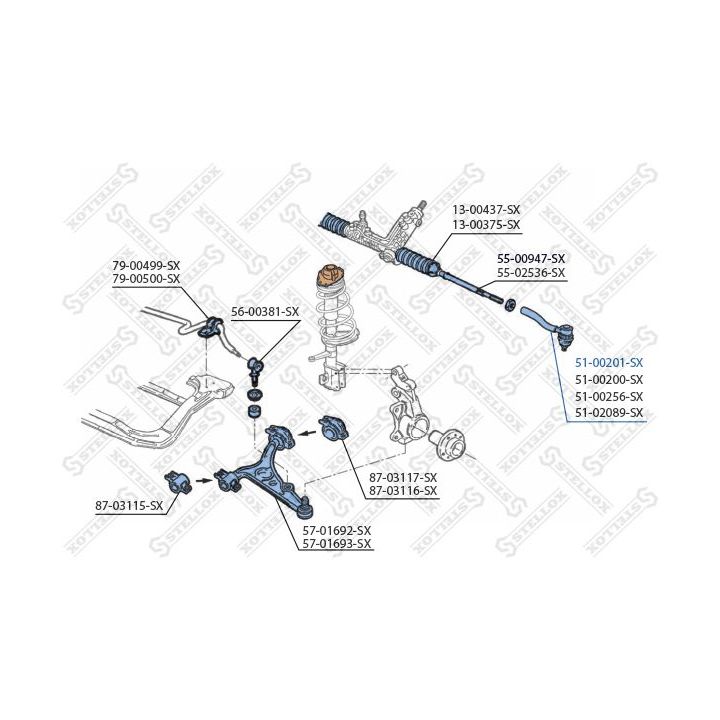 Skersinės vairo trauklės galas STELLOX 51-00201-SX