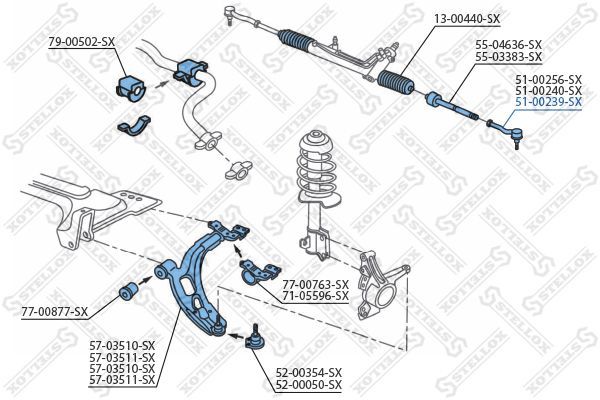 Skersinės vairo trauklės galas STELLOX 51-00239-SX