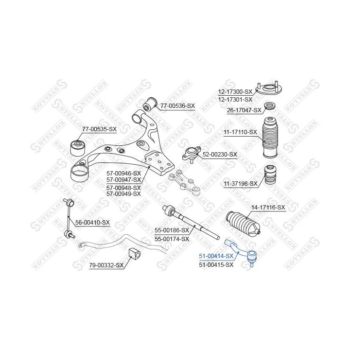 Skersinės vairo trauklės galas STELLOX 51-00414-SX