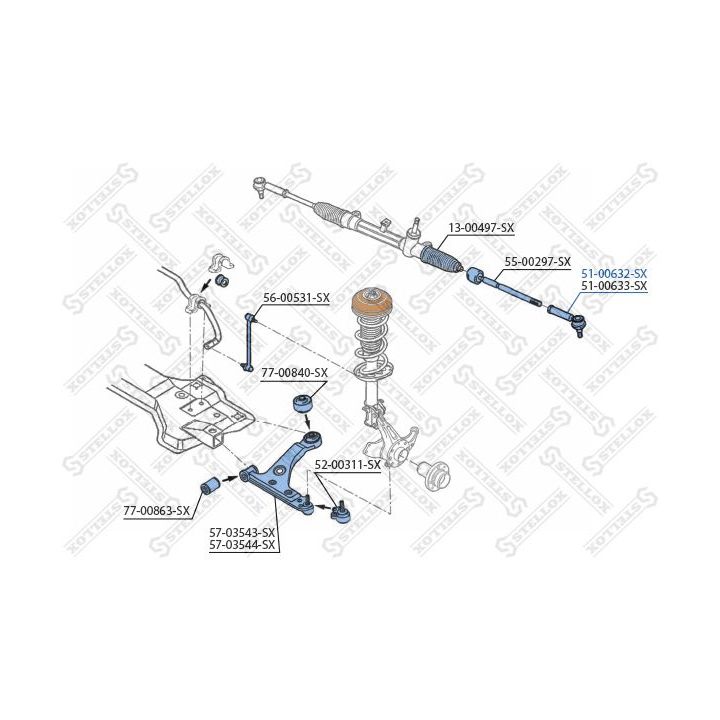 Skersinės vairo trauklės galas STELLOX 51-00632-SX
