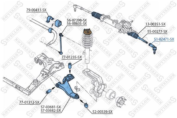 Skersinės vairo trauklės galas STELLOX 51-02471-SX