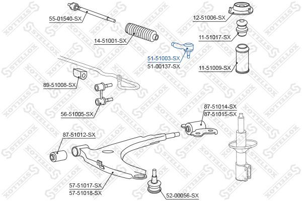 Skersinės vairo trauklės galas STELLOX 51-51003-SX