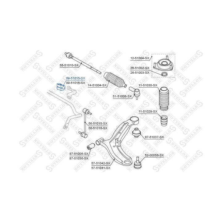 Skersinio stabilizatoriaus įvorių komplektas STELLOX 89-51015-SX
