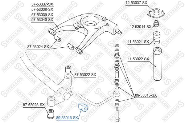 Skersinio stabilizatoriaus įvorių komplektas STELLOX 89-53016-SX