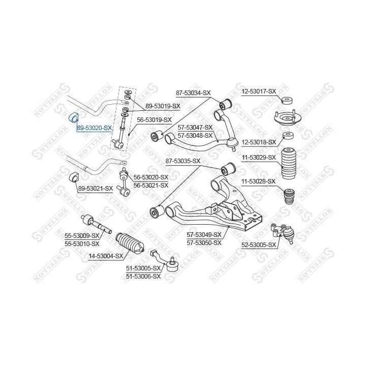 Skersinio stabilizatoriaus įvorių komplektas STELLOX 89-53020-SX