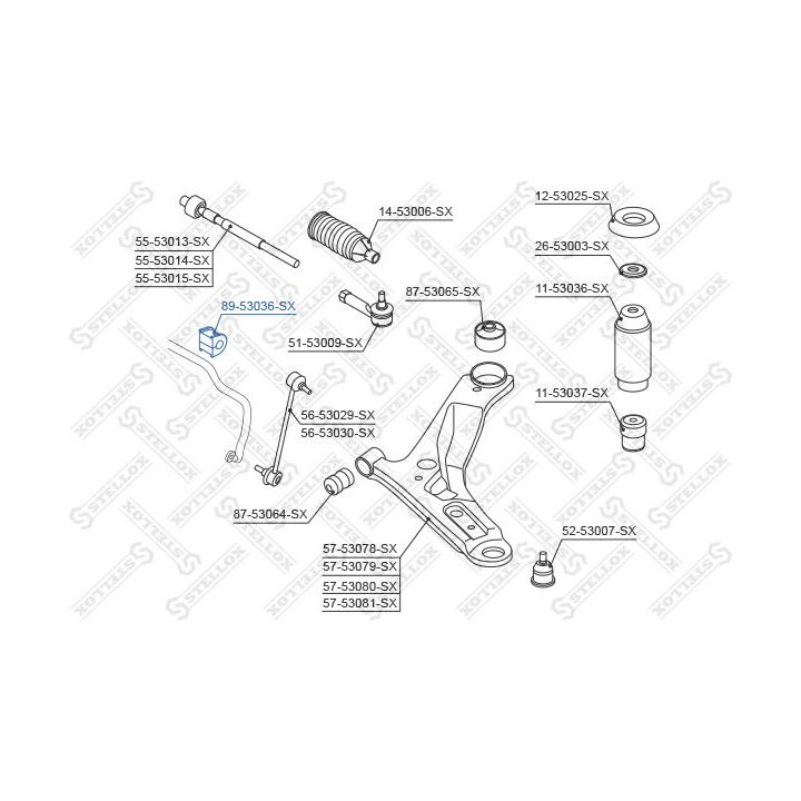 Skersinio stabilizatoriaus įvorių komplektas STELLOX 89-53036-SX