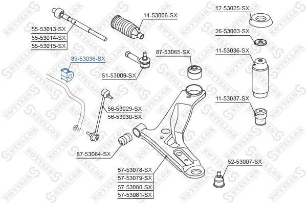 Skersinio stabilizatoriaus įvorių komplektas STELLOX 89-53036-SX