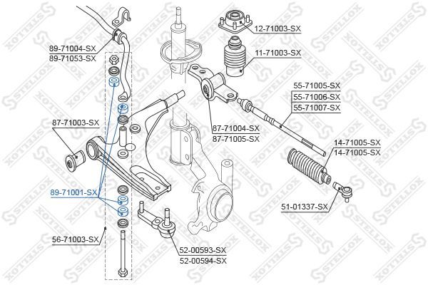 Skersinio stabilizatoriaus įvorių komplektas STELLOX 89-71001-SX