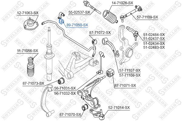 Skersinio stabilizatoriaus įvorių komplektas STELLOX 89-71050-SX