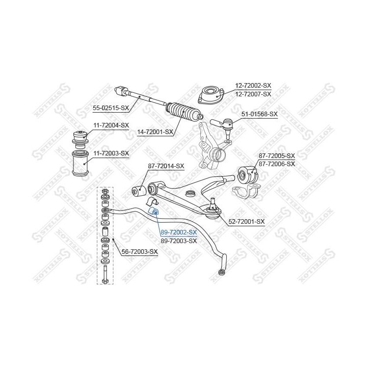 Skersinio stabilizatoriaus įvorių komplektas STELLOX 89-72002-SX