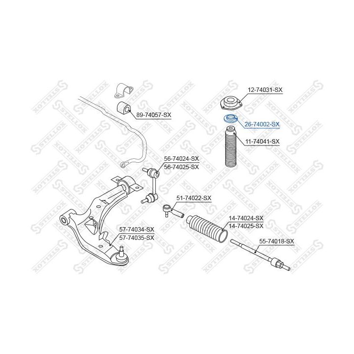 Frikcinis guolis, pakabos statramsčio atramos montavimas STELLOX 26-74002-SX