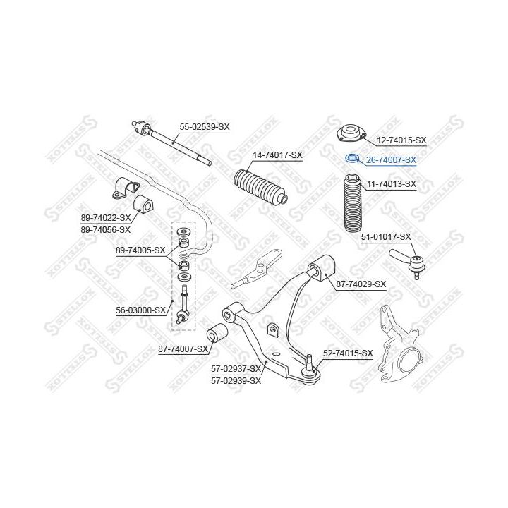Frikcinis guolis, pakabos statramsčio atramos montavimas STELLOX 26-74007-SX