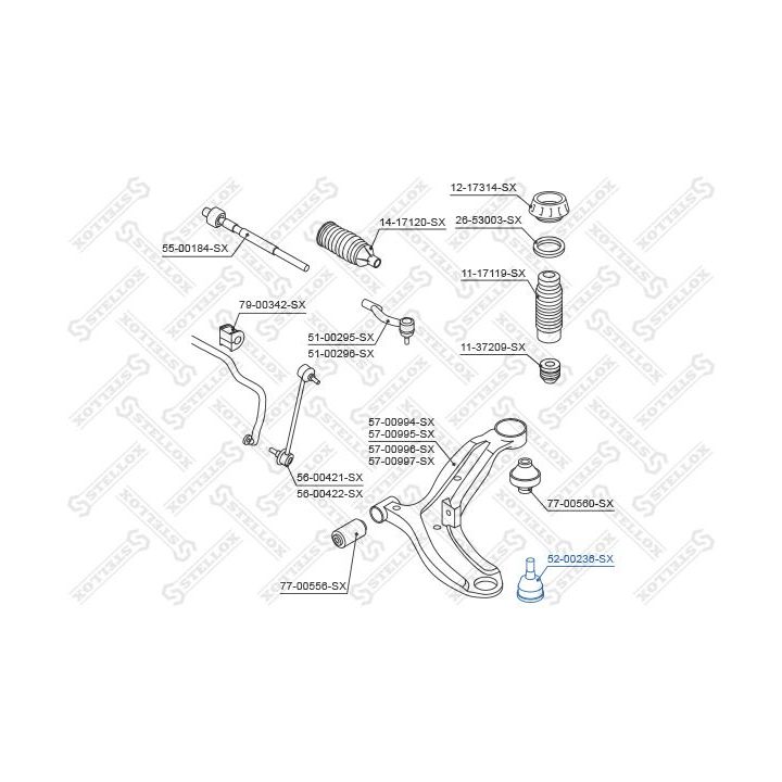 Šarnyras / girgždukas STELLOX 52-00236-SX