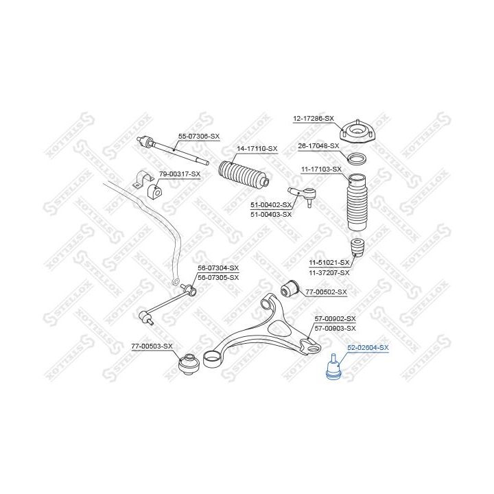 Šarnyras / girgždukas STELLOX 52-02604-SX