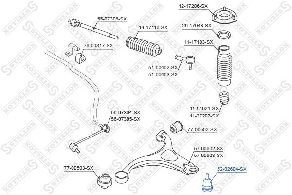 Šarnyras / girgždukas STELLOX 52-02604-SX