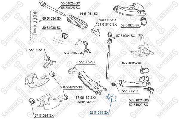 Šarnyras / girgždukas STELLOX 52-51019-SX