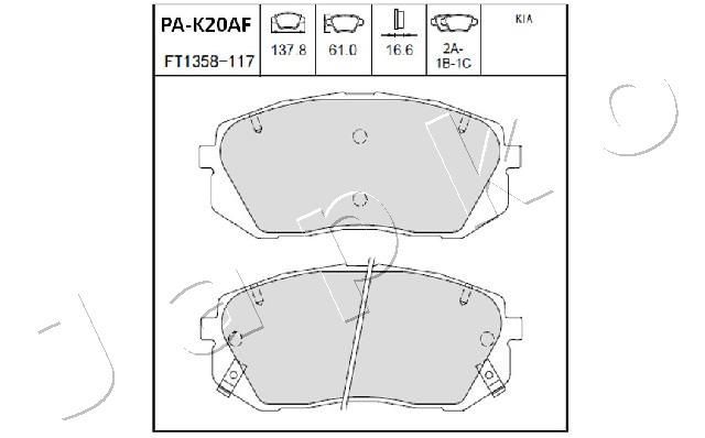 Stabdžių trinkelių rinkinys, diskinis stabdys JAPKO 50K20