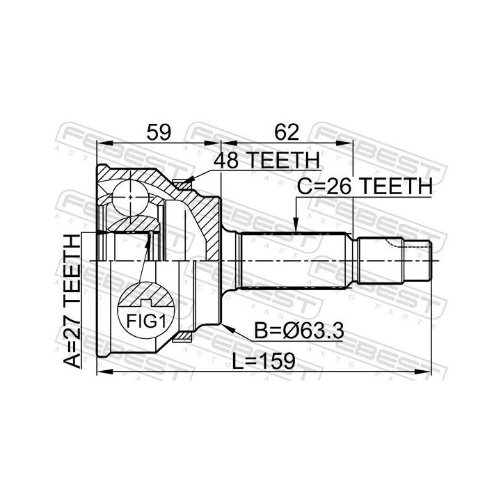 Jungčių komplektas, kardaninis velenas FEBEST 0110-061A48