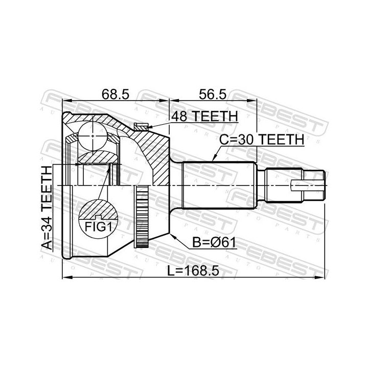 Jungčių komplektas, kardaninis velenas FEBEST 0110-MHU38A48