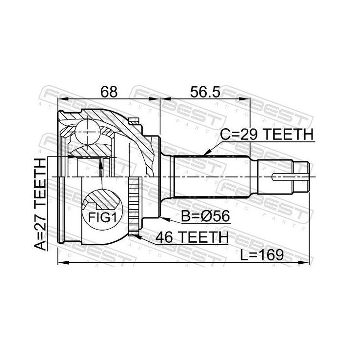Jungčių komplektas, kardaninis velenas FEBEST 0210-040A46