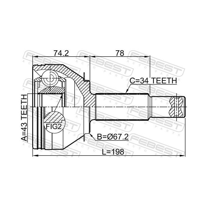 Jungčių komplektas, kardaninis velenas FEBEST 0210-Y62R