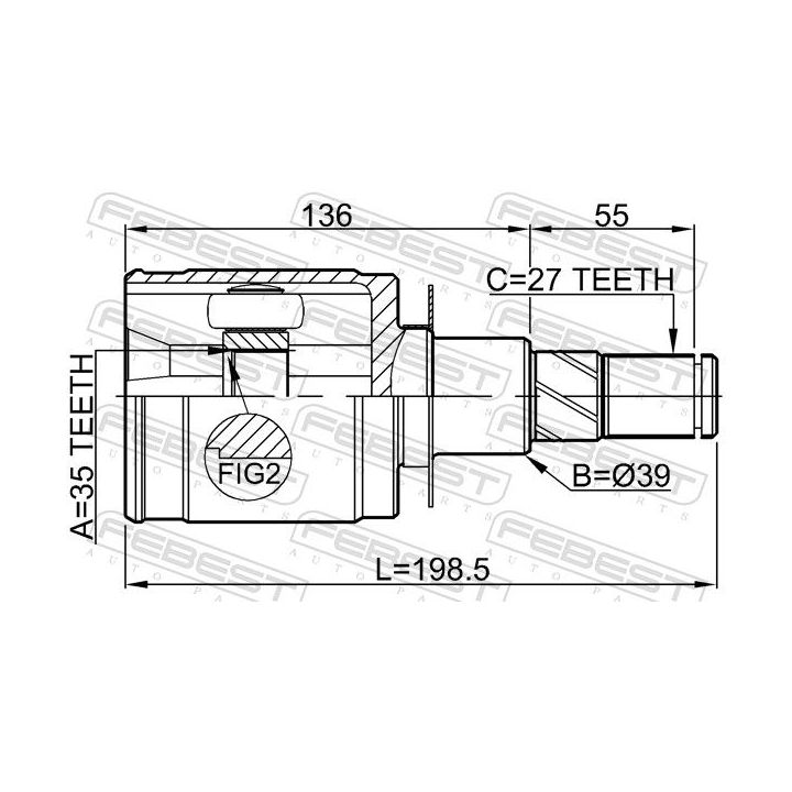 Jungčių komplektas, kardaninis velenas FEBEST 0211-D40AT