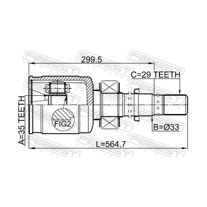 Jungčių komplektas, kardaninis velenas FEBEST 0211-R52VQ35RH