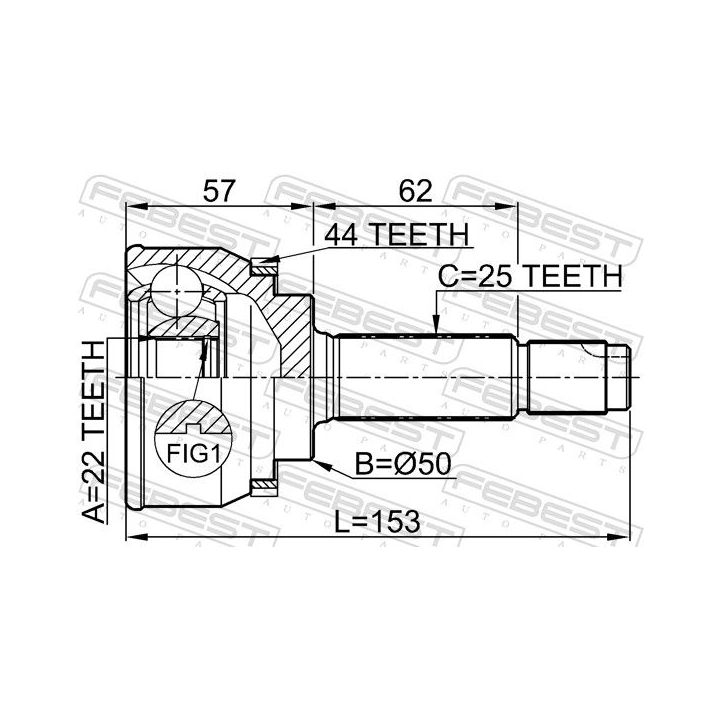 Jungčių komplektas, kardaninis velenas FEBEST 0410-004A44