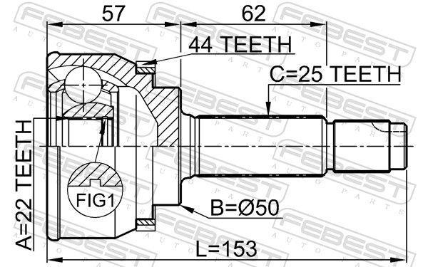 Jungčių komplektas, kardaninis velenas FEBEST 0410-004A44