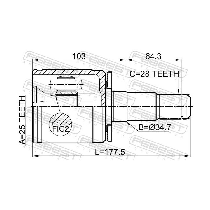 Jungčių komplektas, kardaninis velenas FEBEST 0411-PD4WLH