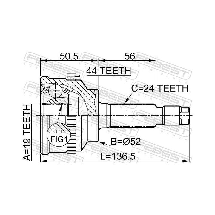 Jungčių komplektas, kardaninis velenas FEBEST 0510-014A44