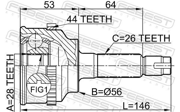 Jungčių komplektas, kardaninis velenas FEBEST 0510-034A44