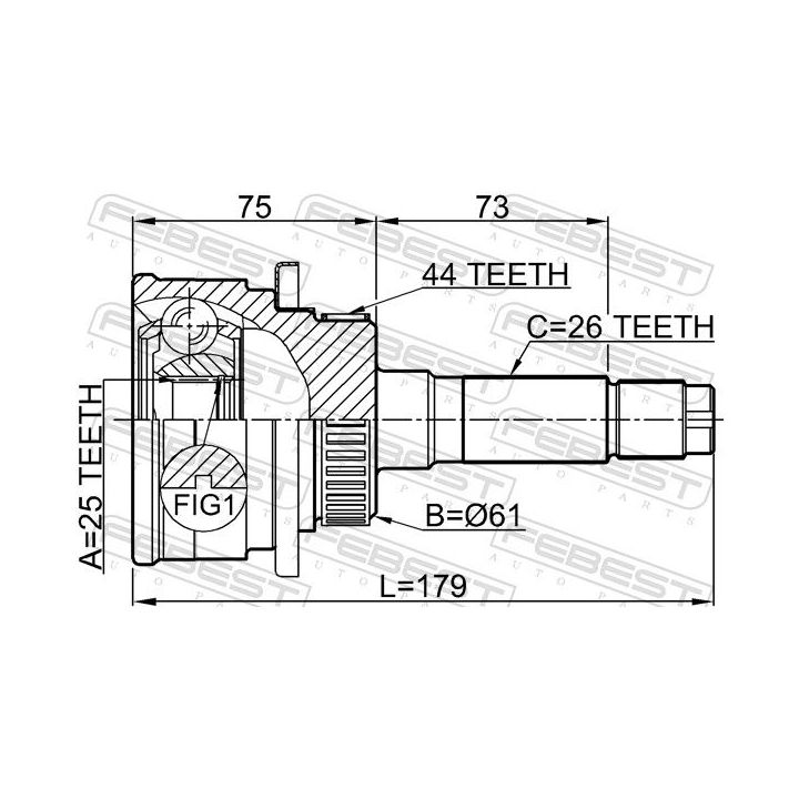 Jungčių komplektas, kardaninis velenas FEBEST 0510-B25A44