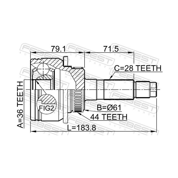 Jungčių komplektas, kardaninis velenas FEBEST 0510-BT50A44