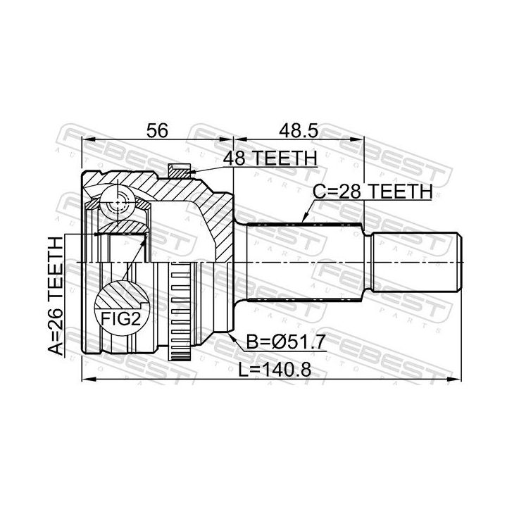 Jungčių komplektas, kardaninis velenas FEBEST 0510-CX5A48R