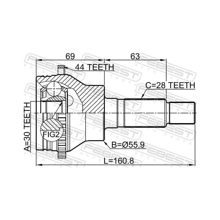 Jungčių komplektas, kardaninis velenas FEBEST 0510-CX7A44R