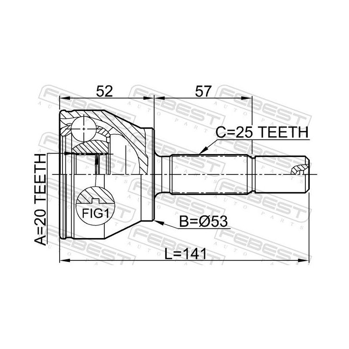 Jungčių komplektas, kardaninis velenas FEBEST 0510-DY3