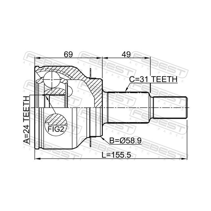 Jungčių komplektas, kardaninis velenas FEBEST 0510-GJAT